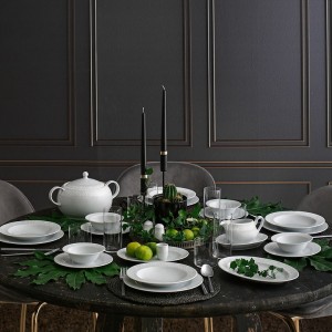 Set vesela din portelan, Scarlett Dinner Alb / Gri, 84 piese