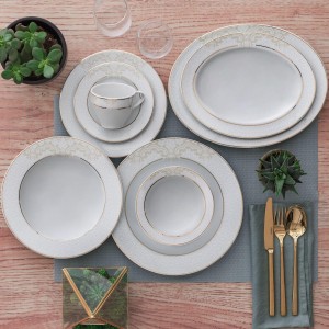 Set vesela din portelan, Shevaun Dinner Alb / Auriu, 84 piese
