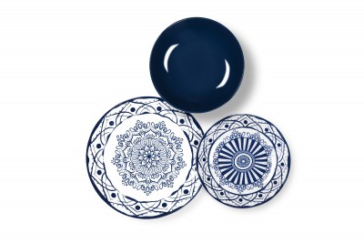 Set vesela din portelan si ceramica, 18 piese, Boheme Dinner Bleumarin / Alb
