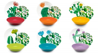 Set vesela din portelan si ceramica, 18 piese, Color Cactus Dinner Multicolor