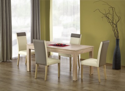 Set masa extensibila din pal si MDF Sewati Sonoma Oak + 4 scaune Norbi Cream, L160-300xl90xH76 cm