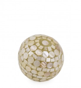 Sfera decorativa din sidef, Small Mosaic Ivoir / Auriu, Ø8 cm