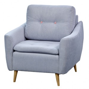 Fotoliu fix tapitat cu stofa, cu picioare din lemn Skandia Blue, l92xA90xH77 cm