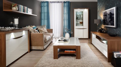 Set de mobila living din MDF, 5 piese Sotez Oak / White