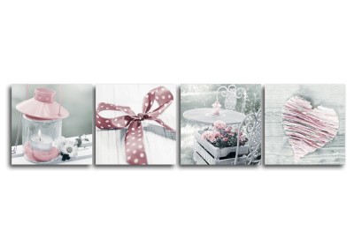 Tablou 4 piese Canvas Shabby Pink, 32x32 cm 