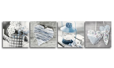 Tablou 4 piese Canvas Shabby Blue, 32x32 cm 