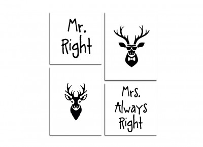 Tablou Canvas Young & Trendy MR&MRS II, 64x74 cm 