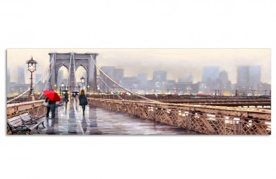 Tablou Canvas Watercolor New York Bridge, 45x140cm 