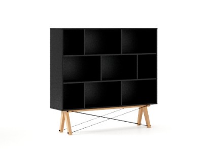 Biblioteca din lemn si pal Low Black / Beech, l140xA35xH130 cm