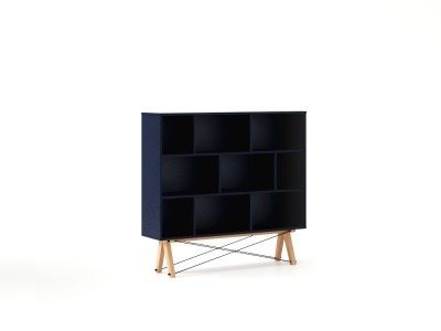 Biblioteca din lemn si pal Low Dark Navy / Beech, l140xA35xH130 cm