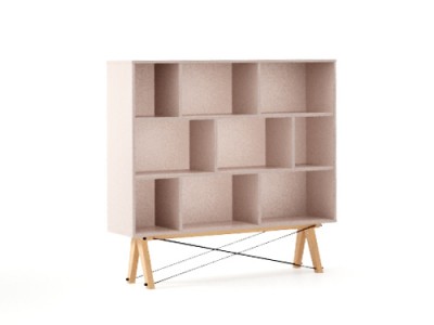 Biblioteca din lemn si pal Low Dusty Pink / Beech, l140xA35xH130 cm