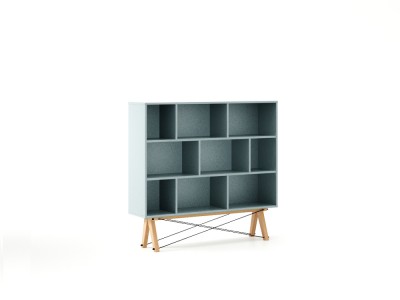 Biblioteca din lemn si pal Low Ice Blue / Beech, l140xA35xH130 cm