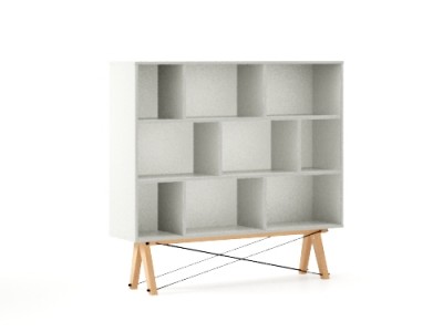 Biblioteca din lemn si pal Low Light Grey / Beech, l140xA35xH130 cm