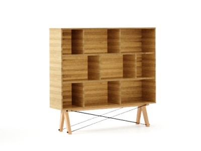 Biblioteca din lemn si pal Low Raw Oak / Beech, l140xA35xH130 cm