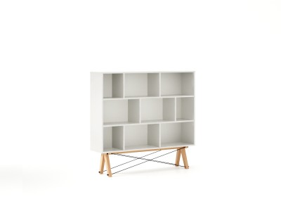 Biblioteca din lemn si pal Low White / Beech, l140xA35xH130 cm