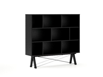 Biblioteca din lemn si pal Low Black, l140xA35xH130 cm