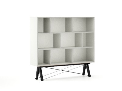 Biblioteca din lemn si pal Low Light Grey / Black, l140xA35xH130 cm