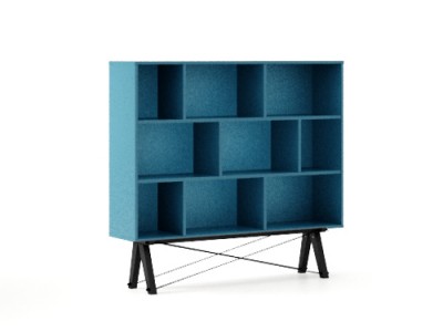 Biblioteca din lemn si pal Low Oceanic Blue / Black, l140xA35xH130 cm