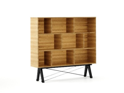 Biblioteca din lemn si pal Low Raw Oak / Black, l140xA35xH130 cm