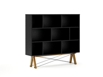 Biblioteca din lemn si pal Low I Black, l140xA35xH130 cm