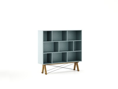 Biblioteca din lemn si pal Low Ice Blue, l140xA35xH130 cm