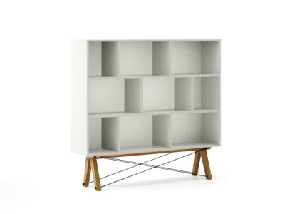 Biblioteca din lemn si pal Low Light Grey / Oak, l140xA35xH130 cm