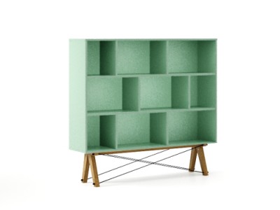 Biblioteca din lemn si pal Low Mint / Oak, l140xA35xH130 cm