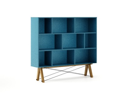 Biblioteca din lemn si pal Low Oceanic Blue / Oak, l140xA35xH130 cm