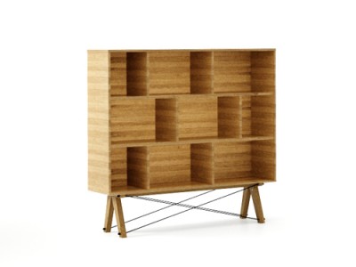 Biblioteca din lemn si pal Low Raw Oak, l140xA35xH130 cm