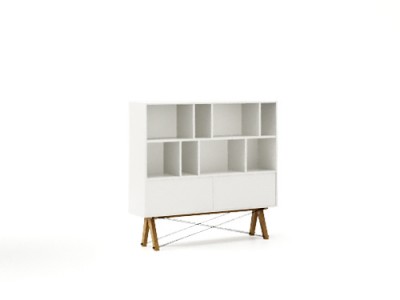 Biblioteca din lemn si pal Low Pocket I White, l140xA35xH130 cm