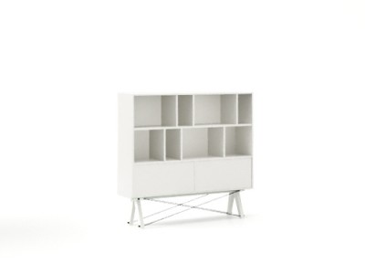 Biblioteca din lemn si pal Low Pocket White, l140xA35xH130 cm