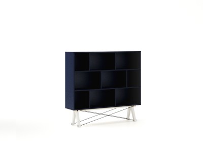Biblioteca din lemn si pal Low Dark Navy / White, l140xA35xH35 cm