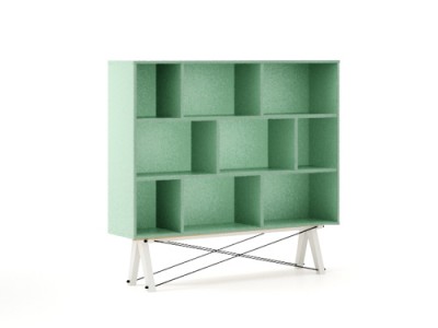 Biblioteca din lemn si pal Low Mint / White, l140xA35xH130 cm
