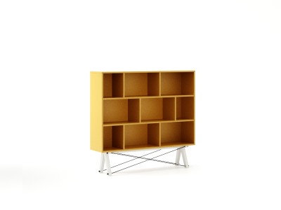 Biblioteca din lemn si pal Low Mustard / White, l140xA35xH130 cm