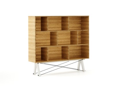 Biblioteca din lemn si pal Low Raw Oak / White, l140xA35xH130 cm