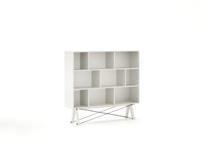 Biblioteca din lemn si pal Low White, l140xA35xH130 cm