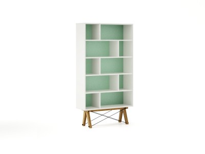 Biblioteca din lemn si pal Tall Oak / Turquoise, l100xA35xH180 cm