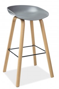 Scaun de bar din plastic, cu picioare din lemn Stefanos Grey, l43xA36xH85 cm
