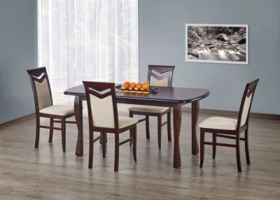 Set masa extensibila din lemn de fag si MDF Hendrik Walnut + 4 scaune Cinco Walnut, L160-200xl80xH75 cm
