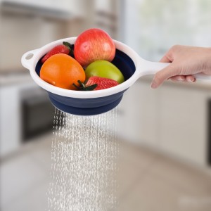 Strecuratoare pliabila din silicon, Navy Bleumarin / Alb, Ø20xH3,2-8,3 cm