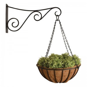Ghiveci suspendabil din metal si fibre de cocos, cu suport de perete inclus, Giant Basket Negru