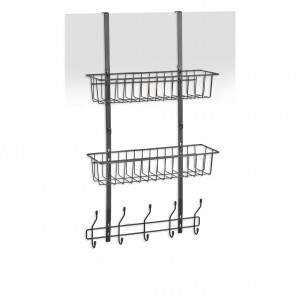 Suport de usa cu 2 compartimente pentru depozitare, din metal, Rack II Negru, l39xA16xH71,5 cm