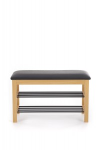 Suport incaltaminte din MDF, furnir si metal, cu sezut tapitat cu piele ecologica Stasis-11 Negru / Natural, l81xA31xH48 cm