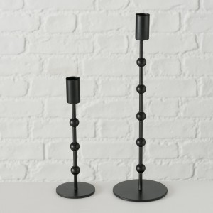 Set 2 suporturi metalice pentru lumanari Kimberly Negru, Ø9xH30 cm / Ø7xH20 cm