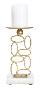 Suport lumanare din metal si marmura Bubbles Auriu / Alb, Ø10xH20 cm