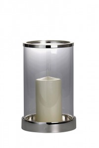 Suport lumanare, din sticla si metal argintat Baden Medium Argintiu, Ø16,5xH26 cm