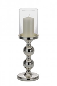 Suport lumanare, din sticla si metal argintat Spherical Dark Medium Argintiu, Ø11,5xH34 cm