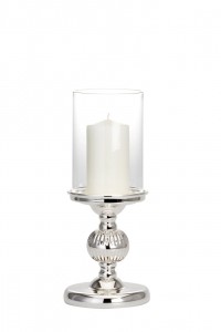 Suport lumanare, din sticla si metal argintat Spherical Small Argintiu, Ø11,8xH29,5 cm