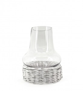 Suport lumanare din sticla si rachita, Smith Small Transparent / Alb, Ø20xH24 cm