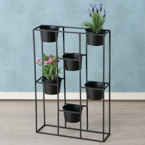 Suport metalic cu 6 ghivece Halvar Negru, l50xA15xH75,5 cm